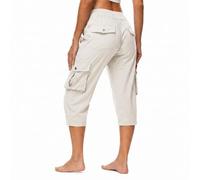 Générique Womens Lightweight Hiking Capris Pants Quick Dry Cargo Capris 6 Pockets Loose Fit 3/4 Length Cropped (White,TTG)