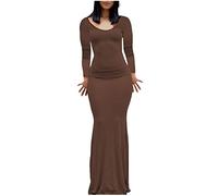 Générique Women's Long Sleeve Square Neck Bodycon Maxi Long Dress Maxi Dress Soft Lounge Ribbed Bodycon Dresses