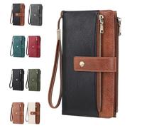 Générique Women's Long Wallet, Stylish Clutch, Elegant Solid Color RFID Blocking Leather Wallet (Brown Black)