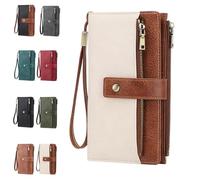 Générique Women's Long Wallet, Stylish Clutch, Elegant Solid Color RFID Blocking Leather Wallet (Brown White)