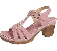 Générique Women's Low Wedge Heels 2026 Spring Summer Trendy Open Toe Shoes Adjustable Ankle Strap Pu Leather Sandals Comfortable Wedges Beach for Office Casual Shoes (Pink,40)