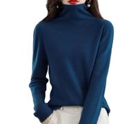 Générique Women's Merino Wool Jumpers Seamless Sweater Turtleneck Warm Soft First-Line Ready to Wear Ladies Long Sleeve Knitted Pullover Tops for Fall Winter Blue XXL