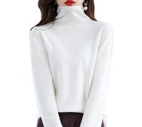 Générique Women's Merino Wool Jumpers Seamless Sweater Turtleneck Warm Soft First-Line Ready to Wear Ladies Long Sleeve Knitted Pullover Tops for Fall Winter White XL