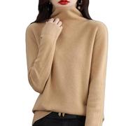 Générique Women's Merino Wool Jumpers Seamless Sweater Turtleneck Warm Soft First-Line Ready to Wear Ladies Long Sleeve Knitted Pullover Tops for Fall Winter Brown S