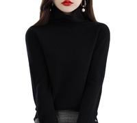Générique Women's Merino Wool Jumpers Seamless Sweater Turtleneck Warm Soft First-Line Ready to Wear Ladies Long Sleeve Knitted Pullover Tops for Fall Winter Black M