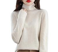 Générique Women's Merino Wool Jumpers Seamless Sweater Turtleneck Warm Soft First-Line Ready to Wear Ladies Long Sleeve Knitted Pullover Tops for Fall Winter Beige M