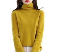 Générique Women's Merino Wool Jumpers Seamless Sweater Turtleneck Warm Soft First-Line Ready to Wear Ladies Long Sleeve Knitted Pullover Tops for Fall Winter Yellow L