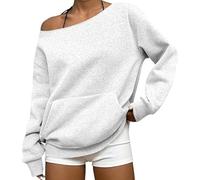 Générique Womens Off Shoulder Sweatshirt Drop Shoulder Oversized Long Sleeve Pullover Top Fall Outfits with Pocket Trendy Y2k (White,Grand)