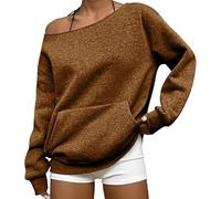 Générique Womens Off Shoulder Sweatshirt Drop Shoulder Oversized Long Sleeve Pullover Top Fall Outfits with Pocket Trendy Y2k (Brown,M)