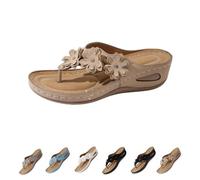 Générique Women's Orthopedic Arch Support Wedge Flip Flops with Floral Appliques Flower Platform Thong Sandals Comfortable Thong Sandals (Brown,41)