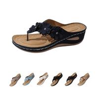 Générique Women's Orthopedic Arch Support Wedge Flip Flops with Floral Appliques Flower Platform Thong Sandals Comfortable Thong Sandals (Dark Blue,42)