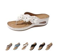 Générique Women's Orthopedic Arch Support Wedge Flip Flops with Floral Appliques Flower Platform Thong Sandals Comfortable Thong Sandals (White,37)