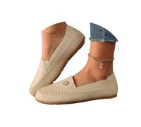 Générique Women's Orthopedic Leather Loafers, Beige Slip-on Flats, Anti-Slip, All-Day Comfort for Women, Lightweight Slip on Stitched Flat-Soled Casual with Flower (Beige,37)