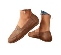 Générique Women's Orthopedic Leather Loafers, Beige Slip-on Flats, Anti-Slip, All-Day Comfort for Women, Lightweight Slip on Stitched Flat-Soled Casual with Flower (Brown,37)