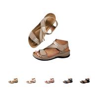 Générique Womens Orthopedic Wedge Sandals 2026 Arch Support Wide Width Adjustable Ankle Strap Hook & Loop Open Toe Platform Comfortable Walking Casual Dressy Summer Beach Shoes (khaki,36)