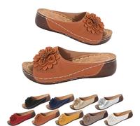 Générique Womens Orthopedic Wedge Sandals 2026 Flower Summer Dressy Flat Open Toe Platform Sandals,with Arch Support Boho Beach Slides (Brown,38)