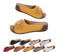 Générique Womens Orthopedic Wedge Sandals 2026 Flower Summer Dressy Flat Open Toe Platform Sandals,with Arch Support Boho Beach Slides (Yellow,40)
