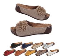 Générique Womens Orthopedic Wedge Sandals 2026 Flower Summer Dressy Flat Open Toe Platform Sandals,with Arch Support Boho Beach Slides (Beige,40)