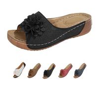 Générique Womens Orthopedic Wedge Sandals Flowers Dressy Platform Comfortable Open Toe Slip on Beach Walking Sandals (Black,42)