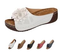 Générique Womens Orthopedic Wedge Sandals Flowers Dressy Platform Comfortable Open Toe Slip on Beach Walking Sandals (White,41)