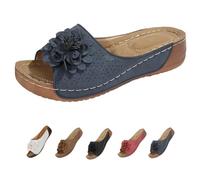 Générique Womens Orthopedic Wedge Sandals Flowers Dressy Platform Comfortable Open Toe Slip on Beach Walking Sandals (Blue,37)