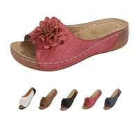 Générique Womens Orthopedic Wedge Sandals Flowers Dressy Platform Comfortable Open Toe Slip on Beach Walking Sandals (Red,42)