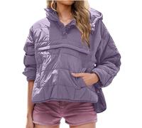 Générique Women's Oversize Hooded Puffer Jacket, Pullover Puffer Jacket Womens, Quilted Winter Warm Plain Color Coat
