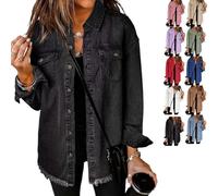 Générique Womens Oversized Denim Jacket Washed Jean Jacket Long Sleeve Button Down Shacket Retro Western Boyfriend Coat Trendy (Black,M)