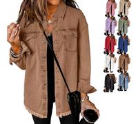 Générique Womens Oversized Denim Jacket Washed Jean Jacket Long Sleeve Button Down Shacket Retro Western Boyfriend Coat Trendy (Brown,M)