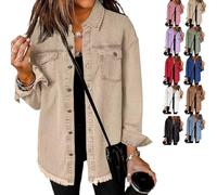 Générique Womens Oversized Denim Jacket Washed Jean Jacket Long Sleeve Button Down Shacket Retro Western Boyfriend Coat Trendy (Khaki,M)