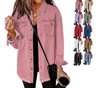 Générique Womens Oversized Denim Jacket Washed Jean Jacket Long Sleeve Button Down Shacket Retro Western Boyfriend Coat Trendy (Pink,M)