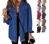 Générique Womens Oversized Denim Jacket Washed Jean Jacket Long Sleeve Button Down Shacket Retro Western Boyfriend Coat Trendy (Dark blue,M)