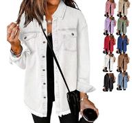 Générique Womens Oversized Denim Jacket Washed Jean Jacket Long Sleeve Button Down Shacket Retro Western Boyfriend Coat Trendy (White,M)