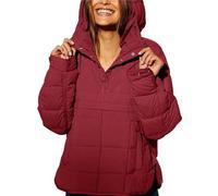 Générique Women's Oversized Hooded Puffer Jacket, Quilted Jacket for Women, Pullover Puffer jacket womens, Quilted Puffer Pullover women (Wine Red,S)