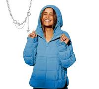 Générique Women's Oversized Hooded Puffer Jacket, Quilted Lightweight Winter Warm Pullover Padded Hoodies Coat, Dolman Hoodies (blue,TG)