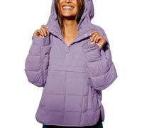 Générique Women's Oversized Hooded, Puffer Jacket Quilted Lightweight Winter Warm Pullover, Padded Hoodies Coat, Dolman Hoodies (Light Purple,M)