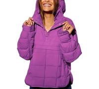 Générique Women's Oversized Hooded, Puffer Jacket Quilted Lightweight Winter Warm Pullover, Padded Hoodies Coat, Dolman Hoodies (Purple Red,TTG)