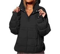 Générique Women's Oversized Hooded, Puffer Jacket Quilted Lightweight Winter Warm Pullover, Padded Hoodies Coat, Dolman Hoodies (Black,TTG)