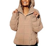 Générique Womens Oversized Puffer Jacket, Quilted Dolman Hoodies Pullover Packable, Autumn and Winter Wear, Lightweight versatile (Khaki,3XL)