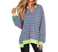 Générique Womens Oversized Sweatshirt V Neck Long Sleeve Tunic Lightweight Pullover, 2025 Fashion Outfits, for Woman (04,Grand)