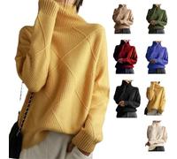 Générique Women's Oversized Turtleneck Diamond Knit Sweater,Casual Warm Pullover Top,Loose High Neck Geometric Ribbed Knitting Sweater