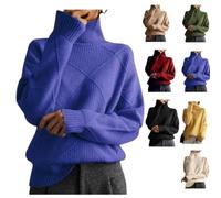Générique Women's Oversized Turtleneck Diamond Knit Sweater,Casual Warm Pullover Top,Loose High Neck Geometric Ribbed Knitting Sweater