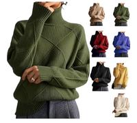 Générique Women's Oversized Turtleneck Diamond Knit Sweater,Casual Warm Pullover Top,Loose High Neck Geometric Ribbed Knitting Sweater