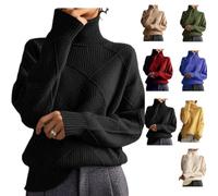 Générique Women's Oversized Turtleneck Diamond Knit Sweater,Casual Warm Pullover Top,Loose High Neck Geometric Ribbed Knitting Sweater