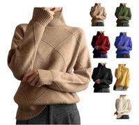 Générique Women's Oversized Turtleneck Diamond Knit Sweater,Casual Warm Pullover Top,Loose High Neck Geometric Ribbed Knitting Sweater