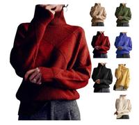 Générique Women's Oversized Turtleneck Diamond Knit Sweater,Casual Warm Pullover Top,Loose High Neck Geometric Ribbed Knitting Sweater