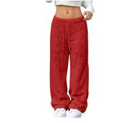 Générique Womens Pants Elastic Waist Wide Leg Fleece Sleepwear Winter Soft Warm Comfort Cozy Lounge Blanket Pants for Women (Red,M)
