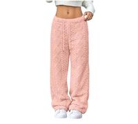 Générique Womens Pants Elastic Waist Wide Leg Fleece Sleepwear Winter Soft Warm Comfort Cozy Lounge Blanket Pants for Women (Pink,M)