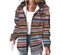 Générique Women's Plaid Button Down Fleece Lined Hooded Lightweight Casual Jackets Warm Coat (RAINBOW,TTG)