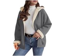 Générique Womens Plaid Shacket Jacket Sherpa Lined Flannel Jackets Oversized Winter Warm Zip Up Fleece Hoodies Coat Outwear (B Gray,TTG)